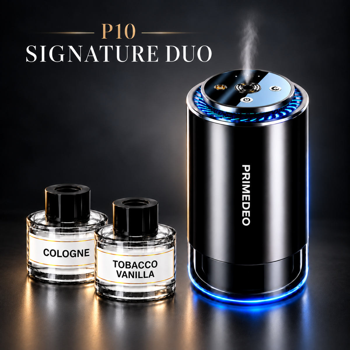 PRIMEDEO P10 Signature Duo – Odorizant Auto cu 2 Rezerve, Cologne & Tobacco Vanilla